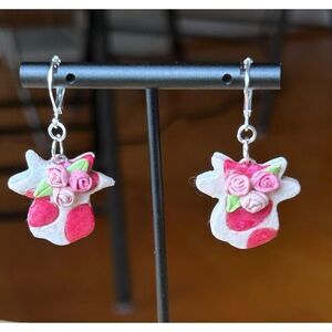 Cows w/ Pink Hearts & Roses Handmade Polymer Clay Sterling Silver Earrings
